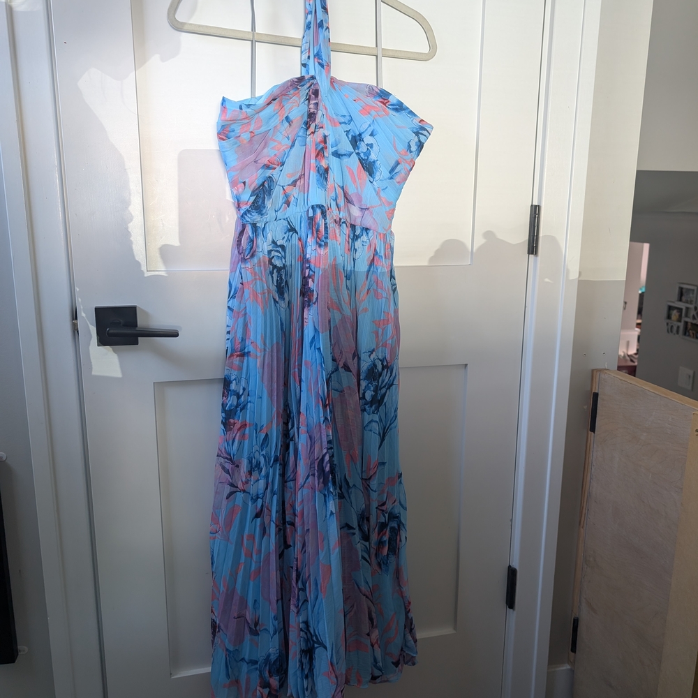 Monique Lhuillier Blue and Pink Floral Dress